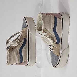 VANS SK8 HI Womens Size 5 Tan, Blue, PIG Suede , Sherpa lined Stackform